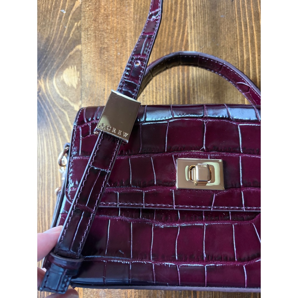 J.Crew Small Edie Top-Handle Bag Italian Croc-Embossed Leather Burgundy BX991 - Picture 4 of 14